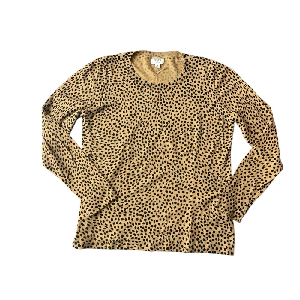 J.Crew Teddie Leopard Cheetah Print Cotton Long Sleeve Tee Top Large Tan Black - Picture 6 of 13